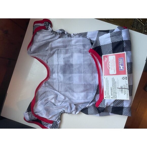 Plaid Paw Print Dog Pajamas – Cozy Fleece Pet Sleepwear for Small Dogs - Picture 2 of 2